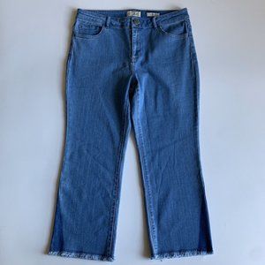 LOGO By Lori Goldstein Petite Straight Leg Crop Jeans Fringe Hem Detail 10P